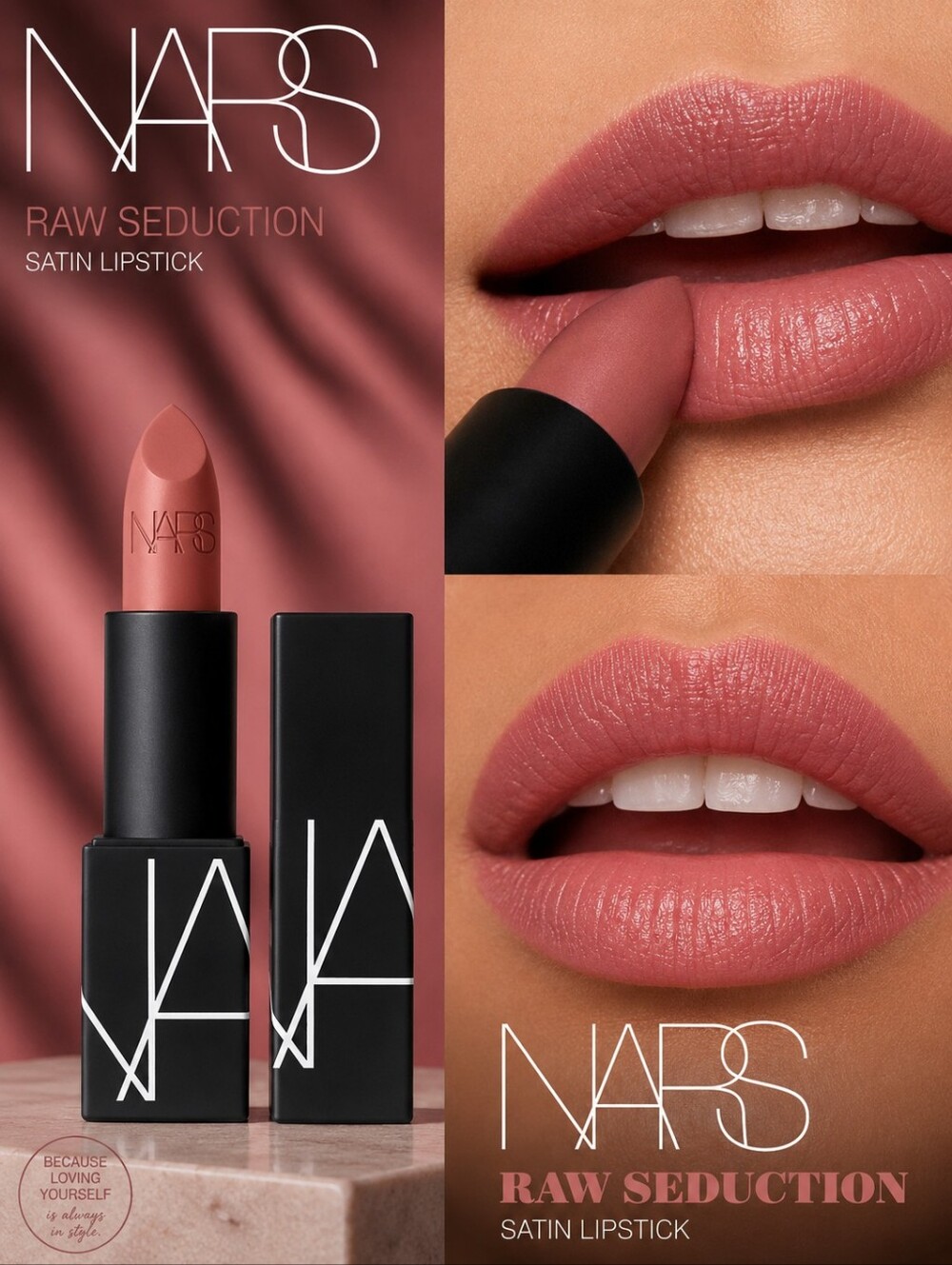 NARS Raw Seduction Lipstick - Light Peachy Pink Nude Satin Finish -NEW FULL SIZE